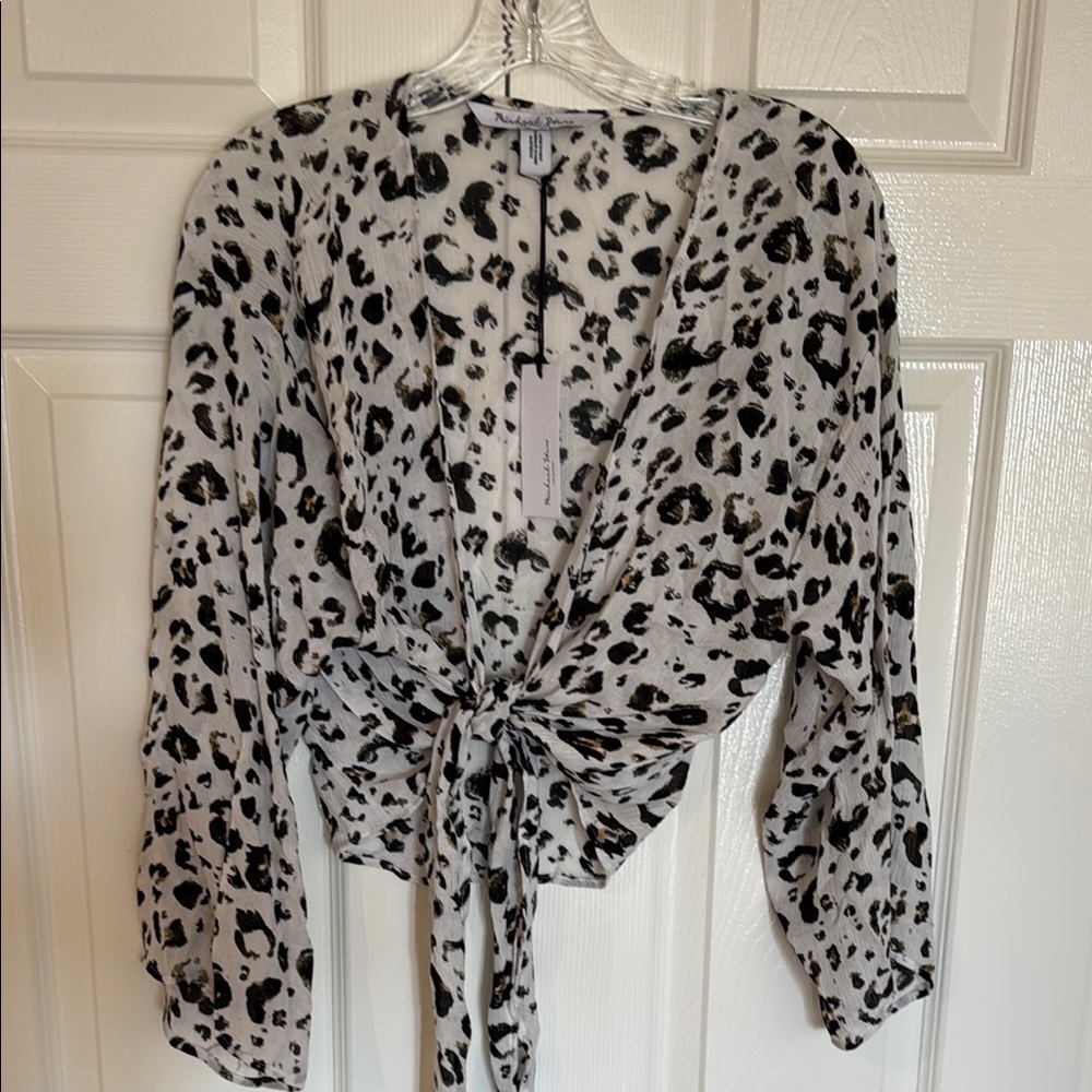 Michael Stars Leopard Print Tie-Front Blouse